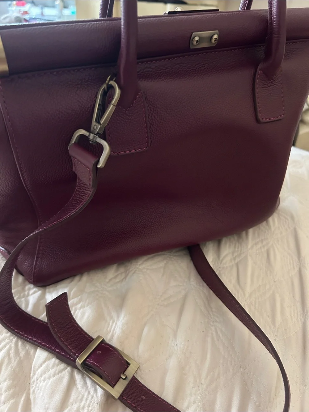 Structured Top-Handle Satchel in Deep Wine